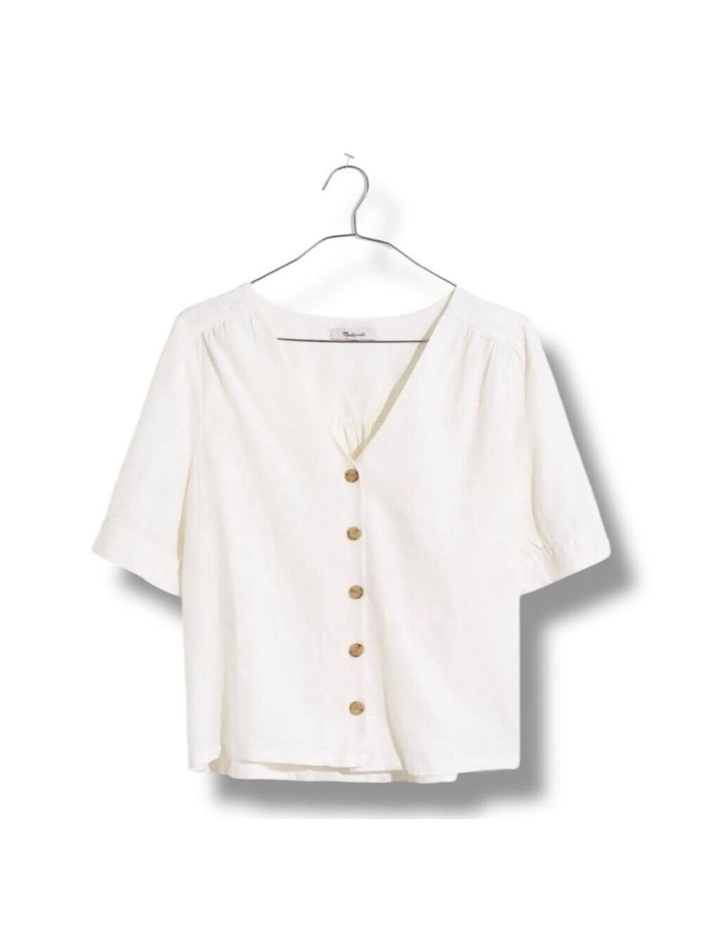 Madewell Plaza Button Front White Puff Sleeve Linen Blend Shirt Women’s Small